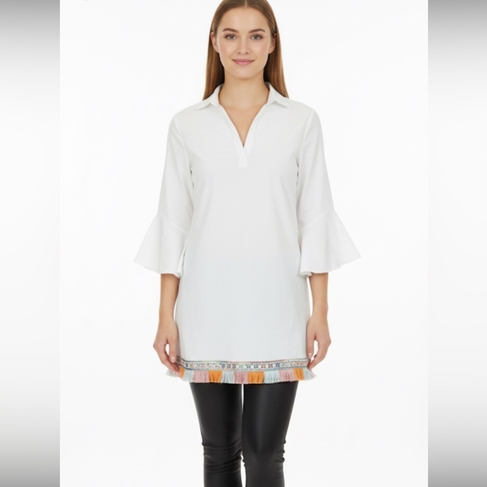 MoonKara medium bell sleeve fringe cotton tunic